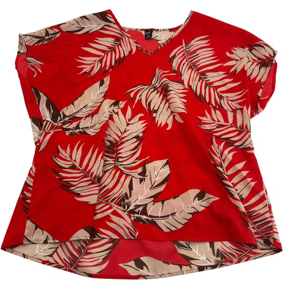 Emery Rose Red Leaf Print Blouse Size XXL Short Sleeve - Picture 1 of 5